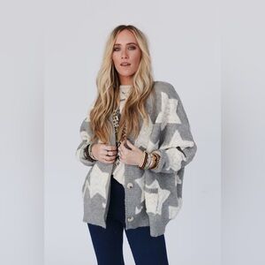 Wrapped In Stars Oversized Cardigan, Medium, Gray